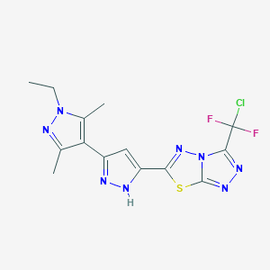 molecular formula C14H13ClF2N8S B14942861 5-{3-[chloro(difluoro)methyl][1,2,4]triazolo[3,4-b][1,3,4]thiadiazol-6-yl}-1'-ethyl-3',5'-dimethyl-1H,1'H-3,4'-bipyrazole 