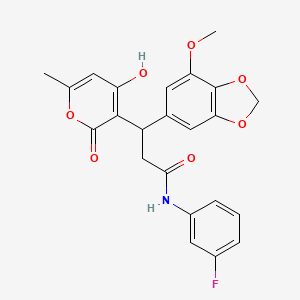 N-(3-fluorophenyl)-3-(4-hydroxy-6-methyl-2-oxo-2H-pyran-3-yl)-3-(7-methoxy-1,3-benzodioxol-5-yl)propanamide