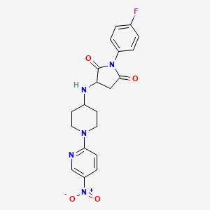 molecular formula C20H20FN5O4 B14943057 1-(4-Fluorophenyl)-3-{[1-(5-nitropyridin-2-yl)piperidin-4-yl]amino}pyrrolidine-2,5-dione 