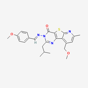 molecular formula C24H26N4O3S B14943094 13-(methoxymethyl)-5-[(E)-(4-methoxyphenyl)methylideneamino]-11-methyl-4-(2-methylpropyl)-8-thia-3,5,10-triazatricyclo[7.4.0.02,7]trideca-1(13),2(7),3,9,11-pentaen-6-one 