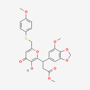 methyl 3-(3-hydroxy-6-{[(4-methoxyphenyl)sulfanyl]methyl}-4-oxo-4H-pyran-2-yl)-3-(7-methoxy-1,3-benzodioxol-5-yl)propanoate