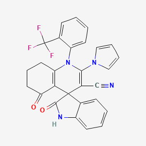 molecular formula C28H19F3N4O2 B14943255 2,5'-dioxo-2'-(1H-pyrrol-1-yl)-1'-[2-(trifluoromethyl)phenyl]-1,2,5',6',7',8'-hexahydro-1'H-spiro[indole-3,4'-quinoline]-3'-carbonitrile 