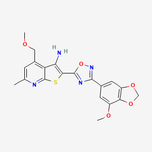 molecular formula C20H18N4O5S B14943320 2-[3-(7-Methoxy-1,3-benzodioxol-5-yl)-1,2,4-oxadiazol-5-yl]-4-(methoxymethyl)-6-methylthieno[2,3-b]pyridin-3-amine 