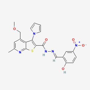 molecular formula C22H19N5O5S B14943545 N'-[(E)-(2-hydroxy-5-nitrophenyl)methylidene]-4-(methoxymethyl)-6-methyl-3-(1H-pyrrol-1-yl)thieno[2,3-b]pyridine-2-carbohydrazide 