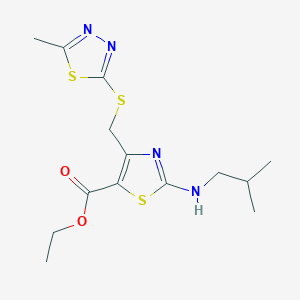 molecular formula C14H20N4O2S3 B14943770 Ethyl 2-[(2-methylpropyl)amino]-4-{[(5-methyl-1,3,4-thiadiazol-2-yl)sulfanyl]methyl}-1,3-thiazole-5-carboxylate 