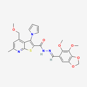 N'-[(E)-(6,7-dimethoxy-1,3-benzodioxol-5-yl)methylidene]-4-(methoxymethyl)-6-methyl-3-(1H-pyrrol-1-yl)thieno[2,3-b]pyridine-2-carbohydrazide