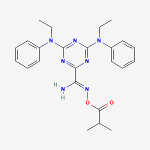 molecular formula C24H29N7O2 B14943985 4,6-bis[ethyl(phenyl)amino]-N'-[(2-methylpropanoyl)oxy]-1,3,5-triazine-2-carboximidamide 