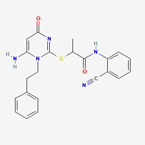 molecular formula C22H21N5O2S B14944137 2-{[6-amino-4-oxo-1-(2-phenylethyl)-1,4-dihydropyrimidin-2-yl]sulfanyl}-N-(2-cyanophenyl)propanamide 