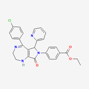 molecular formula C27H23ClN4O3 B14944318 ethyl 4-[5-(4-chlorophenyl)-8-oxo-6-(pyridin-2-yl)-2,3,6,8-tetrahydropyrrolo[3,4-e][1,4]diazepin-7(1H)-yl]benzoate 