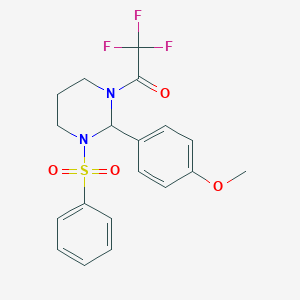 2,2,2-trifluoro-1-[2-(4-methoxyphenyl)-3-(phenylsulfonyl)tetrahydropyrimidin-1(2H)-yl]ethanone