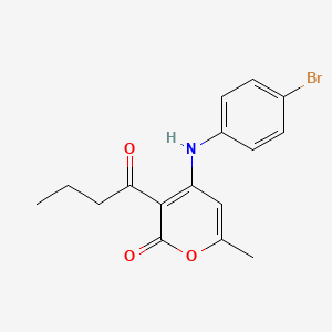 molecular formula C16H16BrNO3 B14944644 2H-Pyran-2-one, 4-[(4-bromophenyl)amino]-6-methyl-3-(1-oxobutyl)- 