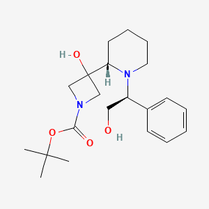 molecular formula C21H32N2O4 B1494466 Tert-butyl 3-hydroxy-3-((S)-1-((S)-2-hydroxy-1-phenylethyl)piperidin-2-YL)azetidine-1-carboxylate 
