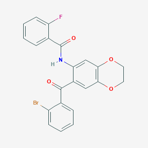 molecular formula C22H15BrFNO4 B14944919 N-{7-[(2-bromophenyl)carbonyl]-2,3-dihydro-1,4-benzodioxin-6-yl}-2-fluorobenzamide 