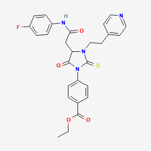 Ethyl 4-(4-{2-[(4-fluorophenyl)amino]-2-oxoethyl}-5-oxo-3-[2-(pyridin-4-yl)ethyl]-2-thioxoimidazolidin-1-yl)benzoate