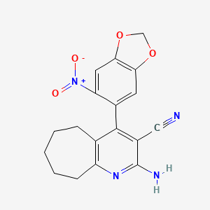 molecular formula C18H16N4O4 B14945064 2-amino-4-(6-nitro-1,3-benzodioxol-5-yl)-6,7,8,9-tetrahydro-5H-cyclohepta[b]pyridine-3-carbonitrile 