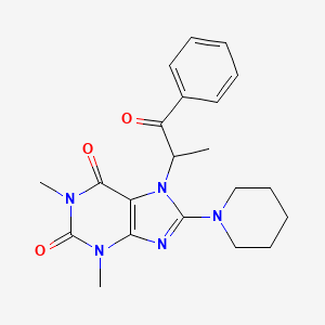 1,3-dimethyl-7-(1-oxo-1-phenylpropan-2-yl)-8-(piperidin-1-yl)-3,7-dihydro-1H-purine-2,6-dione