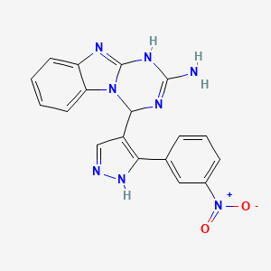 molecular formula C18H14N8O2 B14945246 4-[3-(3-nitrophenyl)-1H-pyrazol-4-yl]-3,4-dihydro[1,3,5]triazino[1,2-a]benzimidazol-2-amine 