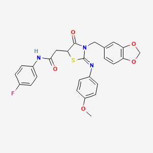 2-{(2Z)-3-(1,3-benzodioxol-5-ylmethyl)-2-[(4-methoxyphenyl)imino]-4-oxo-1,3-thiazolidin-5-yl}-N-(4-fluorophenyl)acetamide