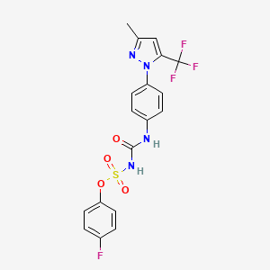 molecular formula C18H14F4N4O4S B14945954 4-Fluorophenyl N-({4-[3-methyl-5-(trifluoromethyl)-1H-pyrazol-1-YL]anilino}carbonyl)sulfamate 