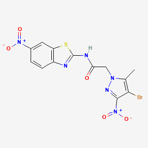 molecular formula C13H9BrN6O5S B14946014 2-(4-bromo-5-methyl-3-nitro-1H-pyrazol-1-yl)-N-(6-nitro-1,3-benzothiazol-2-yl)acetamide 