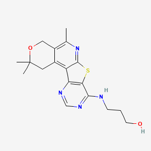 molecular formula C18H22N4O2S B14946156 3-[(4,4,8-trimethyl-5-oxa-11-thia-9,14,16-triazatetracyclo[8.7.0.02,7.012,17]heptadeca-1,7,9,12(17),13,15-hexaen-13-yl)amino]propan-1-ol 