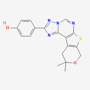 molecular formula C18H16N4O2S B14946599 4-(14,14-dimethyl-13-oxa-10-thia-3,5,6,8-tetrazatetracyclo[7.7.0.02,6.011,16]hexadeca-1(9),2,4,7,11(16)-pentaen-4-yl)phenol 