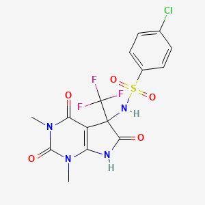 molecular formula C15H12ClF3N4O5S B14946603 4-chloro-N-[1,3-dimethyl-2,4,6-trioxo-5-(trifluoromethyl)-2,3,4,5,6,7-hexahydro-1H-pyrrolo[2,3-d]pyrimidin-5-yl]benzenesulfonamide 