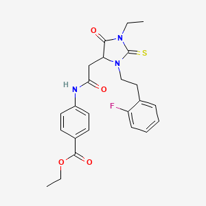 Ethyl 4-[({1-ethyl-3-[2-(2-fluorophenyl)ethyl]-5-oxo-2-thioxoimidazolidin-4-yl}acetyl)amino]benzoate