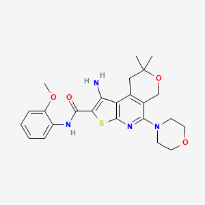 molecular formula C24H28N4O4S B14946640 1-Amino-N-(2-methoxyphenyl)-8,8-dimethyl-5-(4-morpholinyl)-8,9-dihydro-6H-pyrano[4,3-D]thieno[2,3-B]pyridine-2-carboxamide 