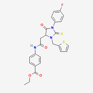 Ethyl 4-({[1-(4-fluorophenyl)-5-oxo-3-(thiophen-2-ylmethyl)-2-thioxoimidazolidin-4-yl]acetyl}amino)benzoate