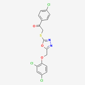 molecular formula C17H11Cl3N2O3S B14946728 1-(4-Chlorophenyl)-2-({5-[(2,4-dichlorophenoxy)methyl]-1,3,4-oxadiazol-2-yl}sulfanyl)ethanone 