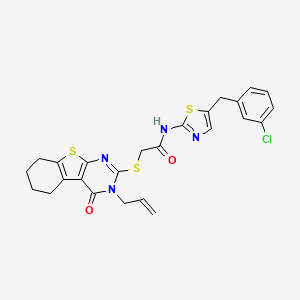 molecular formula C25H23ClN4O2S3 B14946811 N-[5-(3-chlorobenzyl)-1,3-thiazol-2-yl]-2-{[4-oxo-3-(prop-2-en-1-yl)-3,4,5,6,7,8-hexahydro[1]benzothieno[2,3-d]pyrimidin-2-yl]sulfanyl}acetamide 