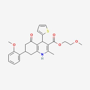 molecular formula C25H27NO5S B14946818 2-Methoxyethyl 7-(2-methoxyphenyl)-2-methyl-5-oxo-4-(thiophen-2-yl)-1,4,5,6,7,8-hexahydroquinoline-3-carboxylate 