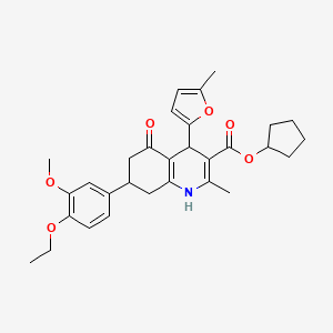 Cyclopentyl 7-(4-ethoxy-3-methoxyphenyl)-2-methyl-4-(5-methylfuran-2-yl)-5-oxo-1,4,5,6,7,8-hexahydroquinoline-3-carboxylate