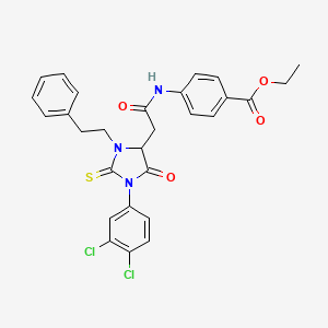 molecular formula C28H25Cl2N3O4S B14946919 Ethyl 4-({[1-(3,4-dichlorophenyl)-5-oxo-3-(2-phenylethyl)-2-thioxoimidazolidin-4-yl]acetyl}amino)benzoate 