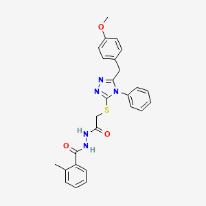 molecular formula C26H25N5O3S B14946925 N'-({[5-(4-methoxybenzyl)-4-phenyl-4H-1,2,4-triazol-3-yl]sulfanyl}acetyl)-2-methylbenzohydrazide 