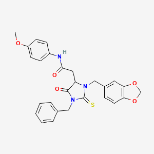 molecular formula C27H25N3O5S B14946960 2-[3-(1,3-benzodioxol-5-ylmethyl)-1-benzyl-5-oxo-2-thioxoimidazolidin-4-yl]-N-(4-methoxyphenyl)acetamide 