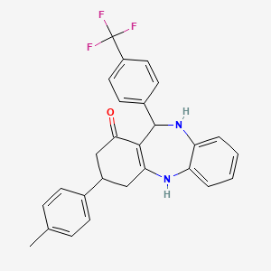 molecular formula C27H23F3N2O B14947032 3-(4-methylphenyl)-11-[4-(trifluoromethyl)phenyl]-2,3,4,5,10,11-hexahydro-1H-dibenzo[b,e][1,4]diazepin-1-one 