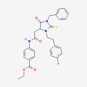 Ethyl 4-[({1-benzyl-3-[2-(4-fluorophenyl)ethyl]-5-oxo-2-thioxoimidazolidin-4-yl}acetyl)amino]benzoate