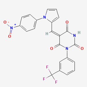 molecular formula C22H13F3N4O5 B14947194 (5E)-5-{[1-(4-nitrophenyl)-1H-pyrrol-2-yl]methylidene}-1-[3-(trifluoromethyl)phenyl]pyrimidine-2,4,6(1H,3H,5H)-trione 