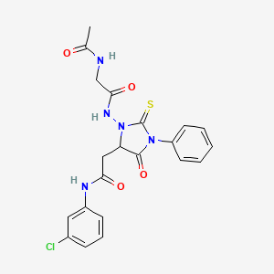 molecular formula C21H20ClN5O4S B14947284 N~2~-acetyl-N-(5-{2-[(3-chlorophenyl)amino]-2-oxoethyl}-4-oxo-3-phenyl-2-thioxoimidazolidin-1-yl)glycinamide 