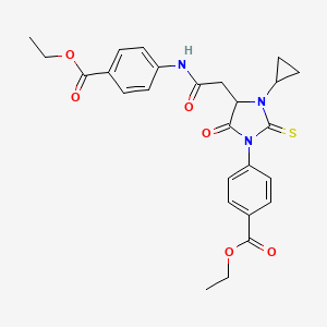 molecular formula C26H27N3O6S B14947310 Ethyl 4-[3-cyclopropyl-4-(2-{[4-(ethoxycarbonyl)phenyl]amino}-2-oxoethyl)-5-oxo-2-thioxoimidazolidin-1-yl]benzoate 