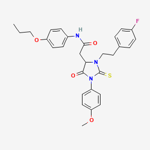 2-{3-[2-(4-Fluorophenyl)ethyl]-1-(4-methoxyphenyl)-5-oxo-2-sulfanylideneimidazolidin-4-YL}-N-(4-propoxyphenyl)acetamide