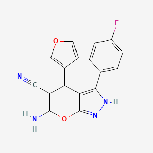 molecular formula C17H11FN4O2 B14947562 6-Amino-3-(4-fluorophenyl)-4-(furan-3-yl)-1,4-dihydropyrano[2,3-c]pyrazole-5-carbonitrile 