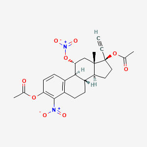 molecular formula C24H26N2O9 B14947568 (11alpha,17beta)-17-Ethynyl-4-nitro-11-(nitrooxy)estra-1,3,5(10)-triene-3,17-diyl diacetate 