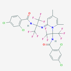 molecular formula C27H16Cl4F12N4O2 B14947616 2,4-dichloro-N-(2-{[(2E)-1-(2-{[(2,4-dichlorophenyl)carbonyl]amino}-1,1,1,3,3,3-hexafluoropropan-2-yl)-4,6-dimethylpyridin-2(1H)-ylidene]amino}-1,1,1,3,3,3-hexafluoropropan-2-yl)benzamide 