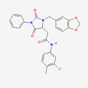 2-[3-(1,3-benzodioxol-5-ylmethyl)-2,5-dioxo-1-phenylimidazolidin-4-yl]-N-(3-chloro-4-methylphenyl)acetamide