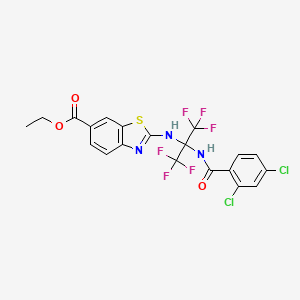 molecular formula C20H13Cl2F6N3O3S B14947719 Ethyl 2-[(2-{[(2,4-dichlorophenyl)carbonyl]amino}-1,1,1,3,3,3-hexafluoropropan-2-yl)amino]-1,3-benzothiazole-6-carboxylate 