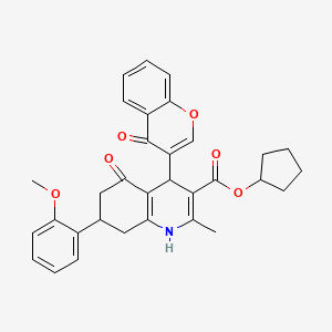 cyclopentyl 7-(2-methoxyphenyl)-2-methyl-5-oxo-4-(4-oxo-4H-chromen-3-yl)-1,4,5,6,7,8-hexahydroquinoline-3-carboxylate