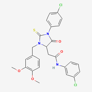 N-(3-chlorophenyl)-2-[1-(4-chlorophenyl)-3-(3,4-dimethoxybenzyl)-5-oxo-2-thioxoimidazolidin-4-yl]acetamide